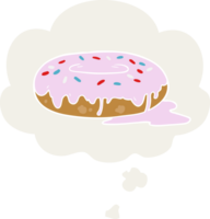 cartoon donut with thought bubble in retro style png