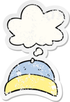 dessin animé chapeau avec pensée bulle comme une affligé usé autocollant png