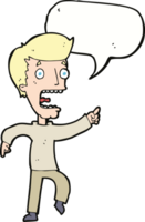 Cartoon verängstigter Mann mit Sprechblase png
