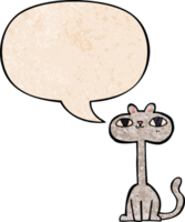 cartoon cat with speech bubble in retro texture style png