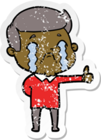 distressed sticker of a cartoon man crying png