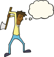 cartoon man swinging axe with thought bubble png