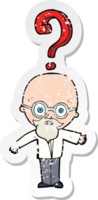 retro distressed sticker of a cartoon older man with question png