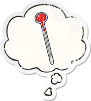 cartoon thermometer with thought bubble as a distressed worn sticker png