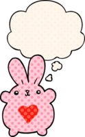 cute cartoon rabbit with love heart with thought bubble in comic book style png