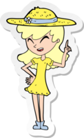 sticker of a cartoon woman wearing summer hat png