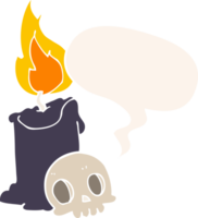 cartoon skull and candle with speech bubble in retro style png