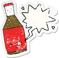 dessin animé Bière bouteille avec discours bulle affligé affligé vieux autocollant png