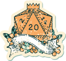 Retro Tattoo Style natural twenty D20 dice roll png