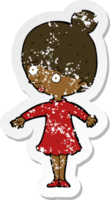 retro distressed sticker of a cartoon surprised woman png