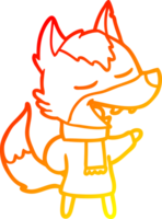 warm gradient line drawing of a cartoon wolf in scarf laughing png