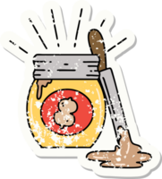 worn old sticker of a tattoo style peanut butter png