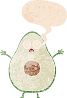 cartoon avocado with speech bubble in grunge distressed retro textured style png