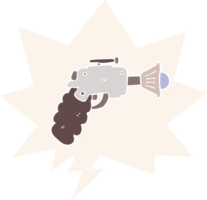 cartoon ray gun with speech bubble in retro style png