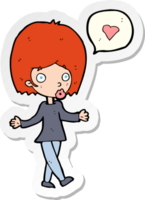 sticker of a cartoon woman in love shrugging shoulders png