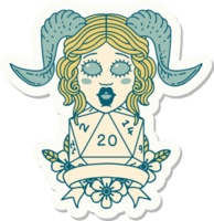 sticker of a tiefling with natural twenty dice roll png