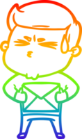rainbow gradient line drawing of a cartoon man sweating png