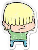 distressed sticker of a cartoon boy with untidy hair png