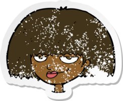 retro distressed sticker of a cartoon mean female face png