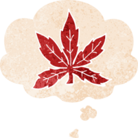 cartoon marijuana leaf with thought bubble in grunge distressed retro textured style png