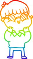 rainbow gradient line drawing of a cartoon boy wearing spectacles png