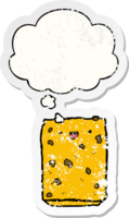 cartoon biscuit with thought bubble as a distressed worn sticker png