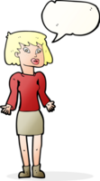 cartoon woman shrugging shoulders with speech bubble png