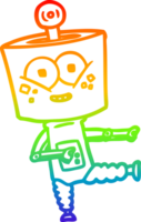 rainbow gradient line drawing of a happy cartoon robot dancing png