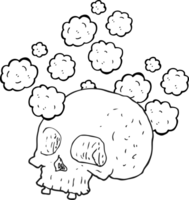 hand drawn black and white cartoon old skull png