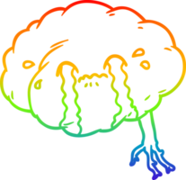 rainbow gradient line drawing of a cartoon brain with headache png