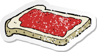 retro distressed sticker of a cartoon jam on toast png