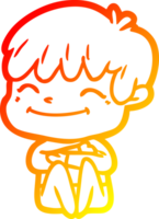 warm gradient line drawing of a cartoon happy boy png