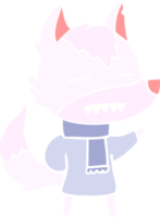 flat color style cartoon wolf in winter clothes png