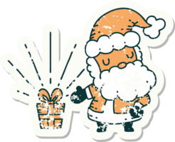 worn old sticker of a tattoo style santa claus christmas character png