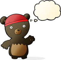 cartoon black bear wearing hat with thought bubble png