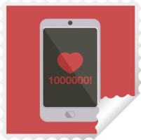 mobile phone showing 1000000 likes graphic square sticker stamp png