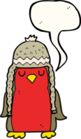 Hand gezeichnet Rede Blase Karikatur Robin tragen Winter Hut png