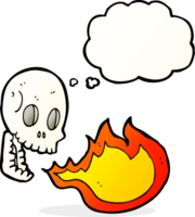 cartone animato fuoco respirazione cranio con pensato bolla png