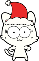 hand drawn line drawing of a surprised cat wearing santa hat png