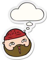 cartoon male face with beard with thought bubble as a printed sticker png