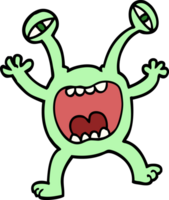 handgezeichnetes Cartoon-Monster im Doodle-Stil png