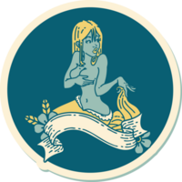 sticker of tattoo in traditional style of a pinup mermaid with banner png