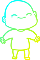 cold gradient line drawing of a happy cartoon bald man png