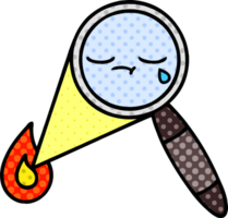 comic book style cartoon of a magnifying glass png