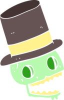 flat color illustration of laughing skull in top hat png