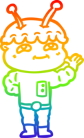 rainbow gradient line drawing of a friendly cartoon spaceman png