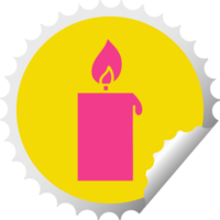 circular peeling sticker cartoon of a lit candle png