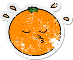 autocollant en détresse d'un dessin animé orange avec visage png