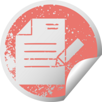 distressed circular peeling sticker symbol of a of writing a document png