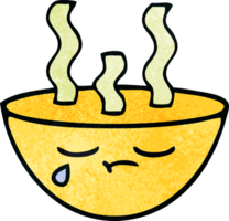 rétro grunge texture dessin animé de une bol de chaud soupe png